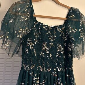 Baltic Born Dark Green Floral Maxi Dress with Sheer Sleeves